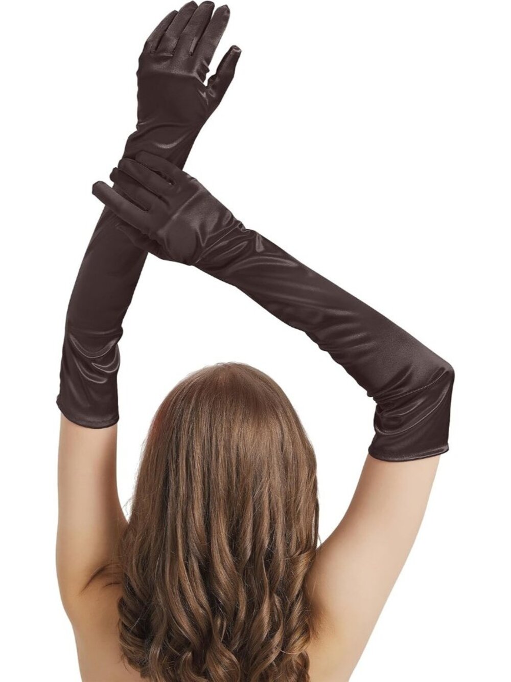 Women's Brown Satin Opera Elbow Length 1920s Flapper Long Gloves Party
